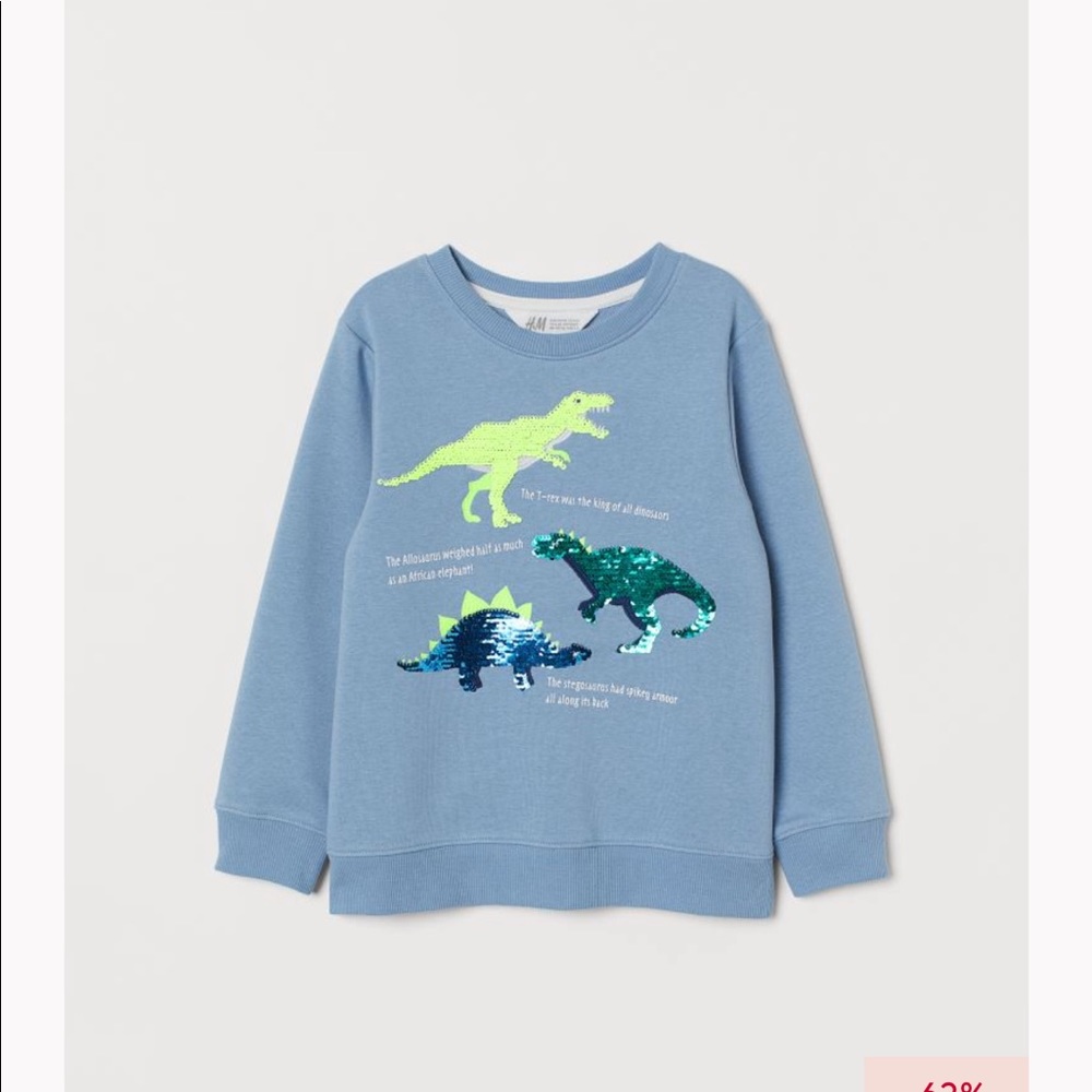 Two NWT H&M dinosaur sweat shirts sequin